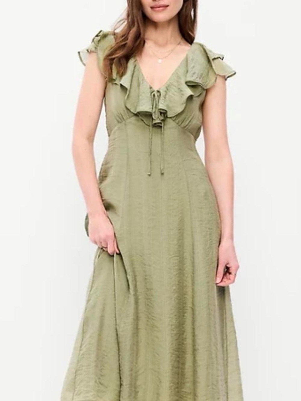 Old Navy Ruffled V-Neck Maxi Dress in Olive Green